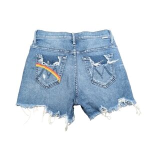 MOTHER DENIM High Waisted Slit Chew Jean Shorts Learning to Hula Rainbow Size 25